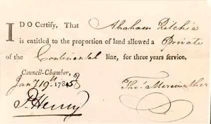 Land title certificate from 1785